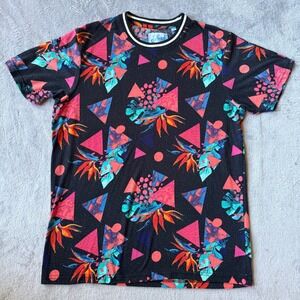 Fresh Prints of Bel-Air Mens T-Shirt M Black 90s Geometric Tropical Retro Ringer